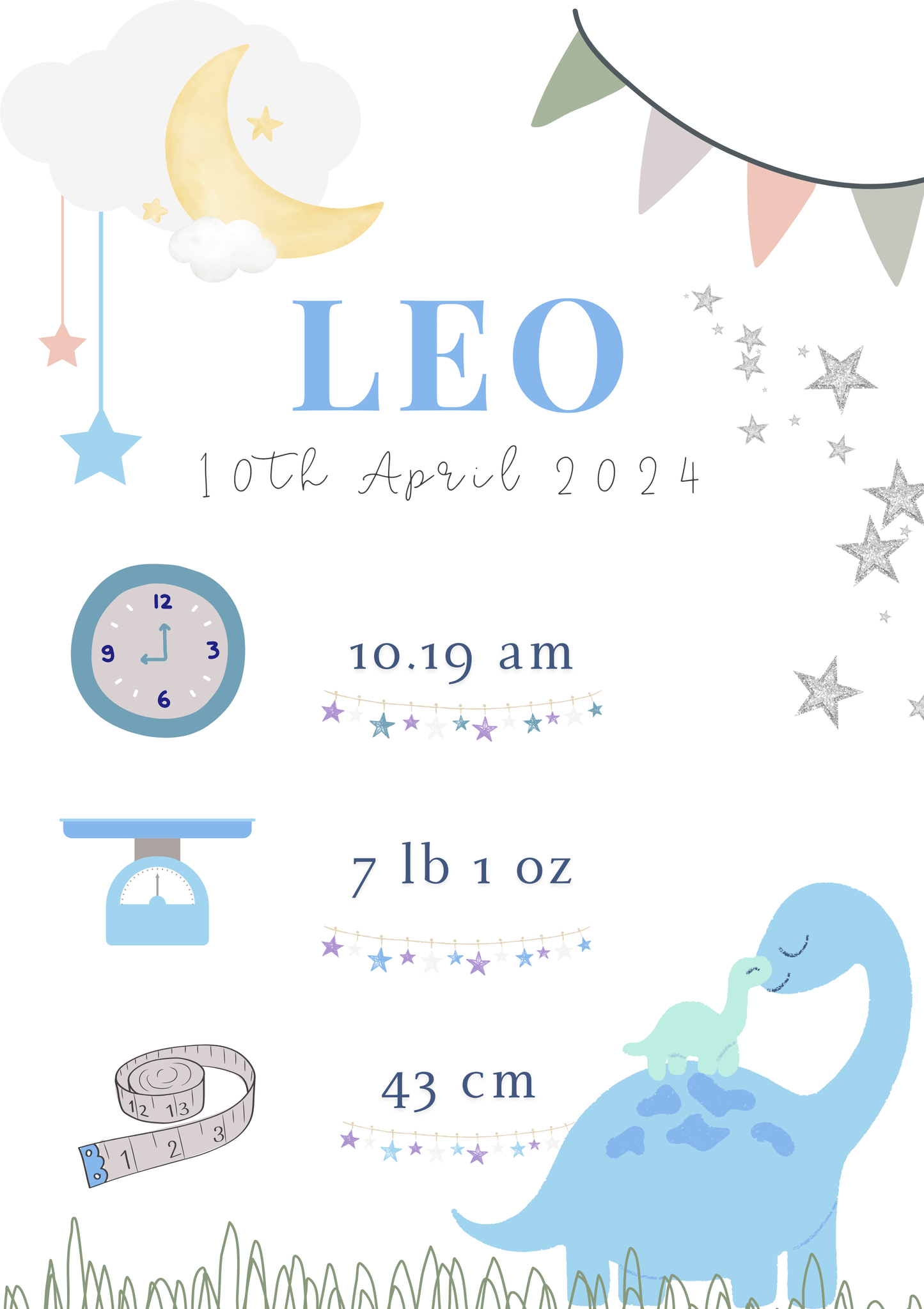 Beautiful custom Baby Birth details print | Ready to hang | A4