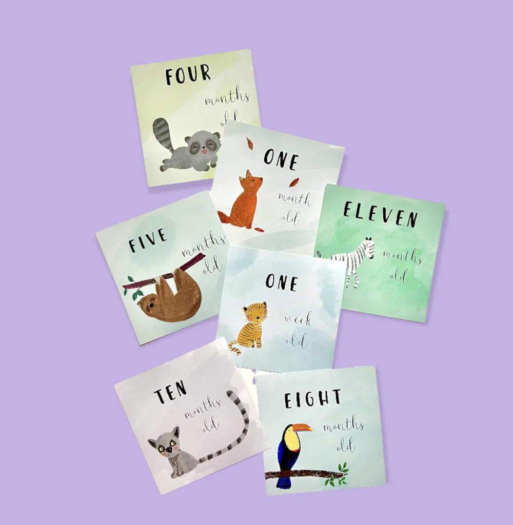 Baby animals milestone cards